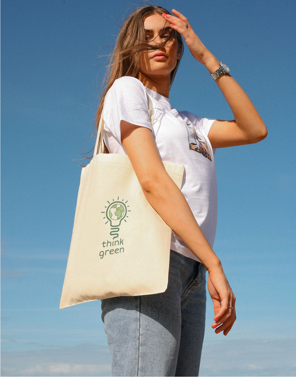 Think Green Tote Bag - Vegan - 100% Organic Cotton - New Design &#39;24